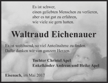 Traueranzeige von Waltraud Eichenauer von Thüringer Allgemeine, Thüringische Landeszeitung