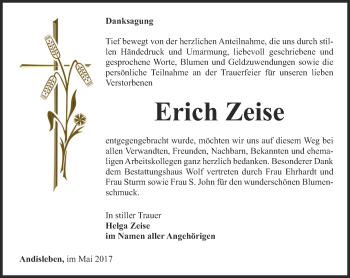 Traueranzeige von Erich Zeise von Thüringer Allgemeine, Thüringische Landeszeitung
