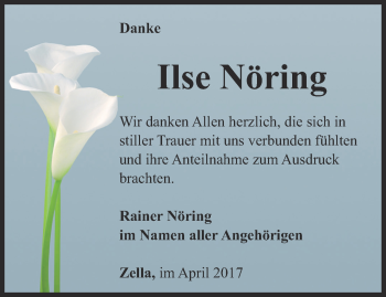 Traueranzeige von Ilse Nöring von Thüringer Allgemeine, Thüringische Landeszeitung