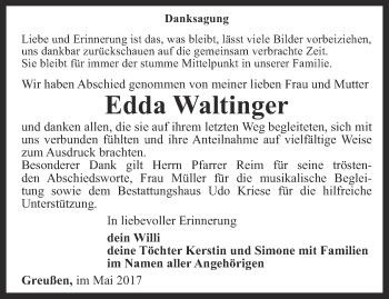 Traueranzeige von Edda Waltinger von Thüringer Allgemeine
