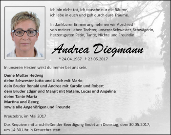 Traueranzeige von Andrea Diegmann von Thüringer Allgemeine