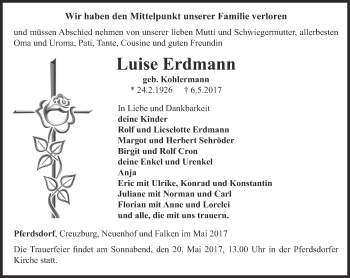Traueranzeige von Luise Erdmann von Thüringer Allgemeine, Thüringische Landeszeitung
