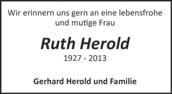 Traueranzeige von Ruth Herold von Thüringer Allgemeine
