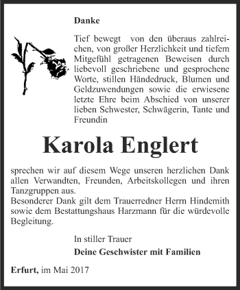 Traueranzeige von Karola Englert von Thüringer Allgemeine, Thüringische Landeszeitung