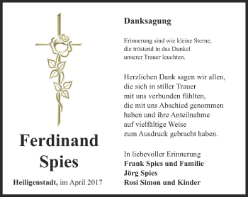 Traueranzeige von Ferdinand Spies von Thüringer Allgemeine