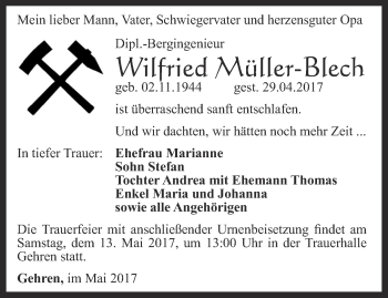 Traueranzeige von Wilfried Müller-Blech von Thüringer Allgemeine