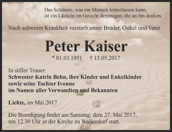 Traueranzeige von Peter Kaiser von Ostthüringer Zeitung