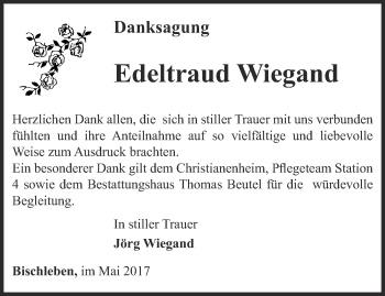 Traueranzeige von Edeltraud Wiegand von Thüringer Allgemeine, Thüringische Landeszeitung