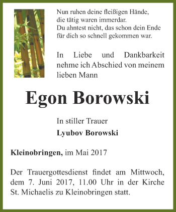 Traueranzeige von Egon Borowski von Thüringer Allgemeine, Thüringische Landeszeitung