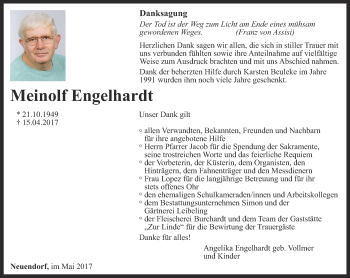 Traueranzeige von Meinolf Engelhardt von Thüringer Allgemeine