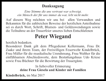 Traueranzeige von Peter Wiegand von Thüringer Allgemeine
