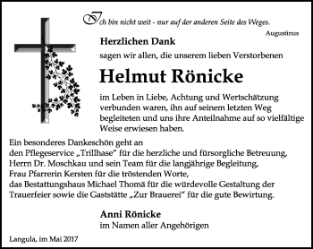 Traueranzeige von Helmut Rönicke von Thüringer Allgemeine, Thüringische Landeszeitung