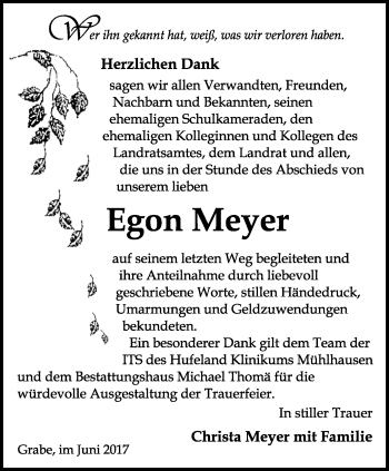 Traueranzeige von Egon Meyer von Thüringer Allgemeine, Thüringische Landeszeitung