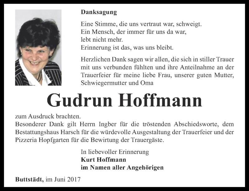 Traueranzeigen von Gudrun Hoffmann | trauer-in-thueringen.de