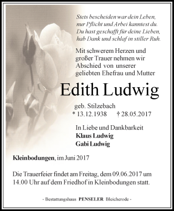 Traueranzeige von Edith Ludwig von Thüringer Allgemeine