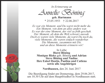 Traueranzeige von Annelie Böning von Thüringer Allgemeine