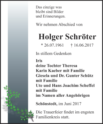 Traueranzeige von Holger Schröter von Thüringer Allgemeine, Thüringische Landeszeitung