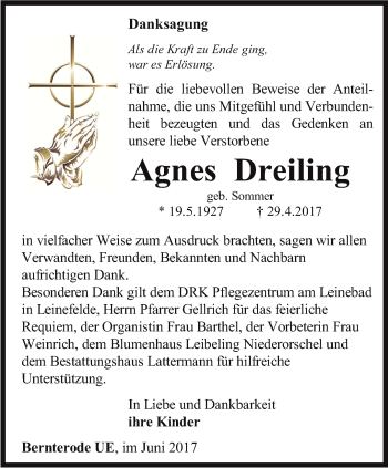 Traueranzeige von Agnes Dreiling von Thüringer Allgemeine