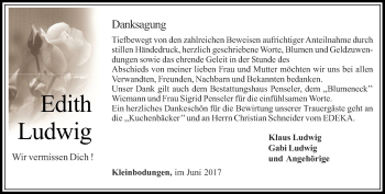Traueranzeige von Edith Ludwig von Thüringer Allgemeine
