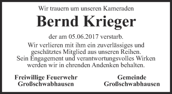 Traueranzeige von Bernd Krieger von Thüringer Allgemeine, Thüringische Landeszeitung