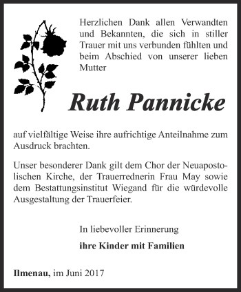 Traueranzeige von Ruth Pannicke von Thüringer Allgemeine