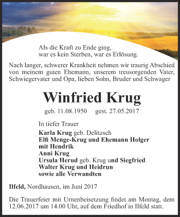 Traueranzeige von Winfried Krug von Thüringer Allgemeine