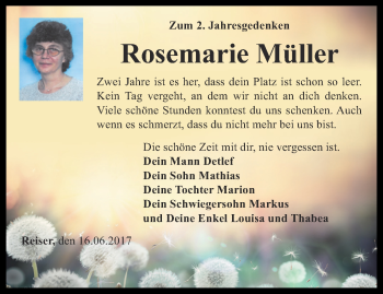 Traueranzeige von Rosemarie Müller von Thüringer Allgemeine, Thüringische Landeszeitung