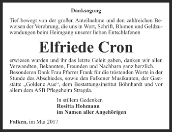 Traueranzeige von Elfriede Cron von Thüringer Allgemeine, Thüringische Landeszeitung