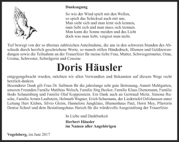 Traueranzeige von Doris Häusler von Thüringer Allgemeine