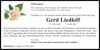 Traueranzeige von Gerd Liedloff von Thüringer Allgemeine, Thüringische Landeszeitung