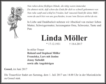 Traueranzeige von Linda Möller von Thüringer Allgemeine