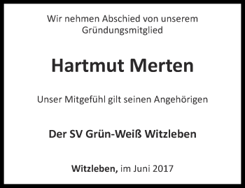 Traueranzeige von Hartmut Merten von Thüringer Allgemeine