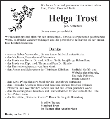 Traueranzeige von Helga Trost von Ostthüringer Zeitung