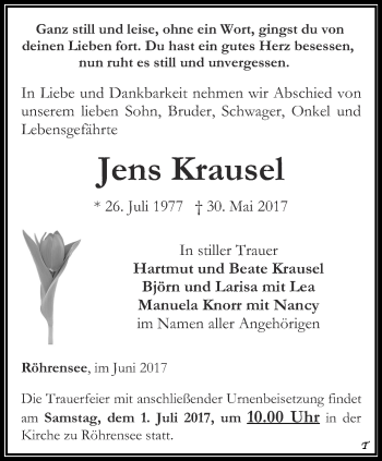 Traueranzeige von Jens Krause von Thüringer Allgemeine