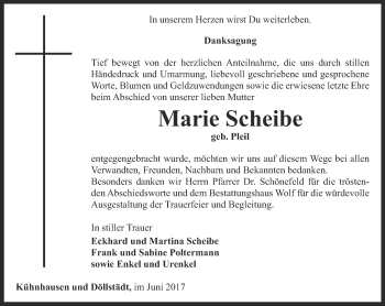 Traueranzeige von Marie Scheibe von Thüringer Allgemeine, Thüringische Landeszeitung