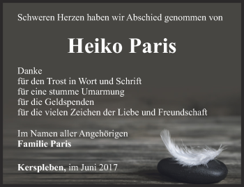 Traueranzeige von Heiko Paris von Thüringer Allgemeine, Thüringische Landeszeitung