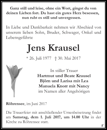 Traueranzeige von Jens Krause von Thüringer Allgemeine