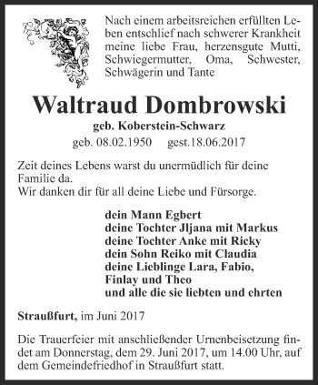 Traueranzeige von Waltraud Dombrowski von Thüringer Allgemeine