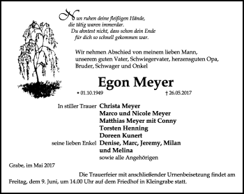 Traueranzeige von Egon Meyer von Thüringer Allgemeine, Thüringische Landeszeitung