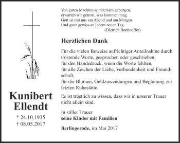 Traueranzeige von Kunibert Ellendt von Thüringer Allgemeine