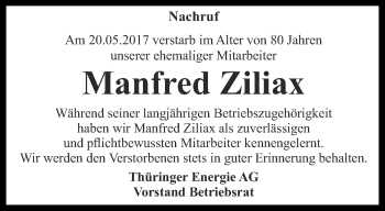 Traueranzeige von Manfred Ziliax von Thüringer Allgemeine, Thüringische Landeszeitung