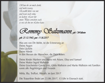 Traueranzeige von Rommy Salzmann von Thüringer Allgemeine, Thüringische Landeszeitung