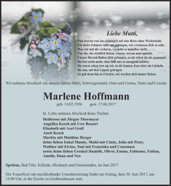 Traueranzeige von Marlene Hoffmann von Thüringer Allgemeine