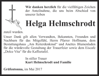 Traueranzeige von Helga Helmschrodt von Thüringer Allgemeine, Thüringische Landeszeitung