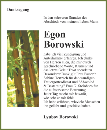 Traueranzeige von Egon Borowski von Thüringer Allgemeine, Thüringische Landeszeitung