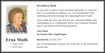 Traueranzeige von Erna Muth von Thüringer Allgemeine