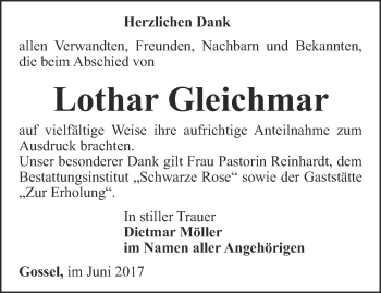 Traueranzeige von Lothar Gleichmar von Thüringer Allgemeine