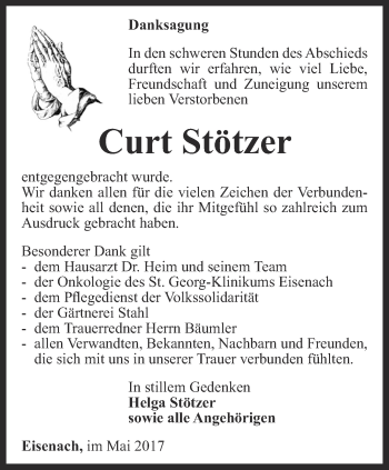 Traueranzeige von Curt Stötzer von Thüringer Allgemeine, Thüringische Landeszeitung