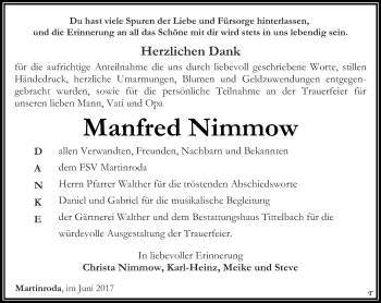 Traueranzeige von Manfred Nimmow von Thüringer Allgemeine