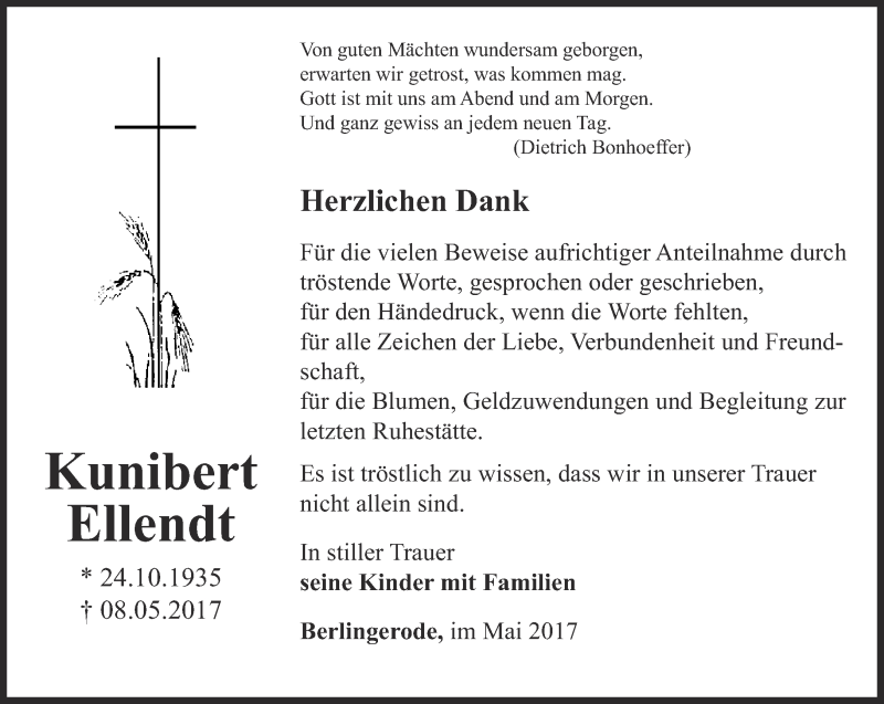  Traueranzeige für Kunibert Ellendt vom 10.06.2017 aus Thüringer Allgemeine